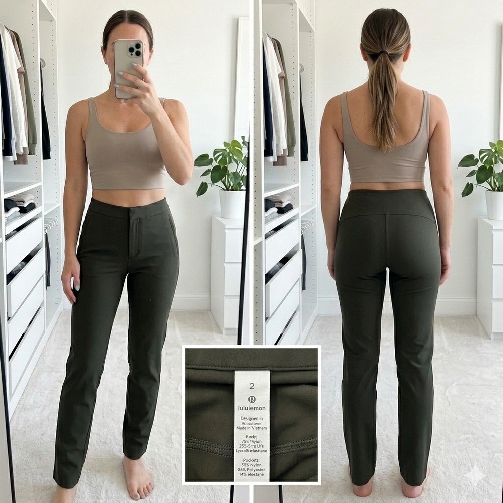 Lululemon City Sleek 5‎ Pocket High Rise Slim Pant Dark Olive Green Size 2